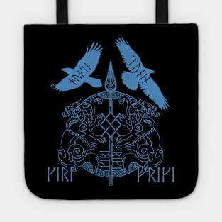 Odin Spear Viking Wolf Raven Gungnir Runes Blue Tote