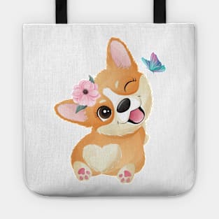 cute little corgi play with butterfly tshirt Tote