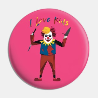 Scary clown with knife I love kids colorful horror Pin