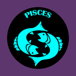 Pisces Astrology Zodiac Sign - Fish - Pisces Astrology Birthday Gifts - Black and Turqoise T-Shirt