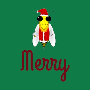 Bee Merry Christmas Holiday T-Shirt Bumblebee Santa shades T-Shirt