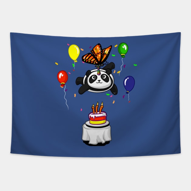 Pandicorn Panda Bear Kid's Birthday Party Butterfly Tapestry by underheaven