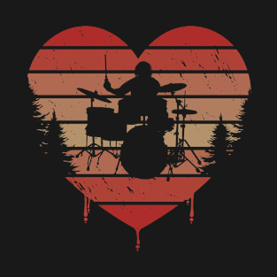 Cute Vintage Heart Drummer Valentine Day Love Gift Idea T-Shirt