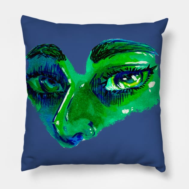 Green Eyed Monster Pillow by Illustraven's Designs