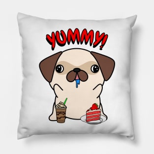 Cute Pug is having coffee and cake Pillow