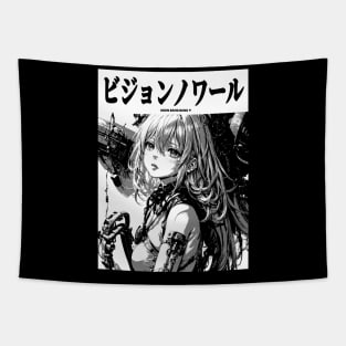 Cyberpunk Cyborg Girl Japanese Vaporwave Urban Aesthetic Tapestry