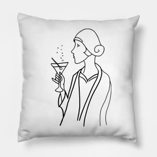 Art Deco Woman Drinking Martini Pillow