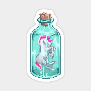 Mini unicorn in bottle glass pixel Magnet