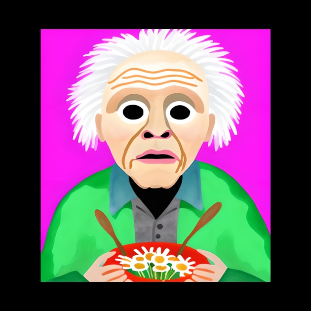 ai generated aging old man eating daisies by Catbrat