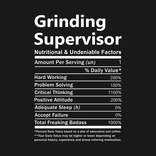 Grinding Supervisor T Shirt - Nutritional and Undeniable Factors Gift Item Tee by Ryalgi