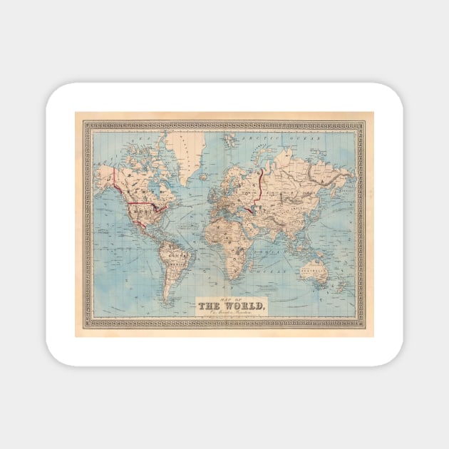 Old World Map (1876) Vintage Global Continents Atlas Magnet by Bravuramedia