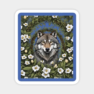 Minnesota Wolf Surrounded By Lady's Slipper Flowers 1 Magnet