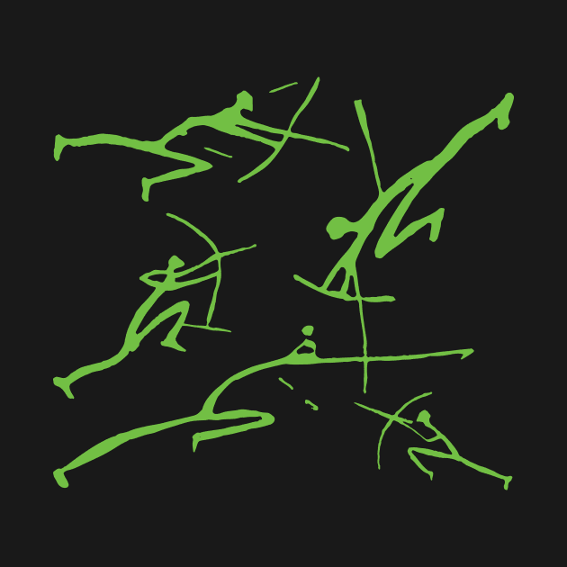 Green Bowmen Minimalist Paleolithic Cave Art Bow Fight by pelagio