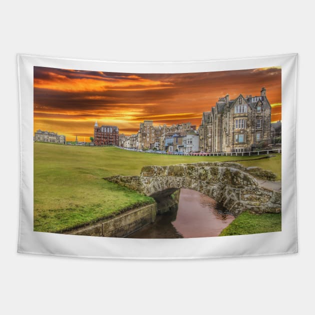 St Andrews Golf Course Vivid Sunset Tapestry by Grant's Pics