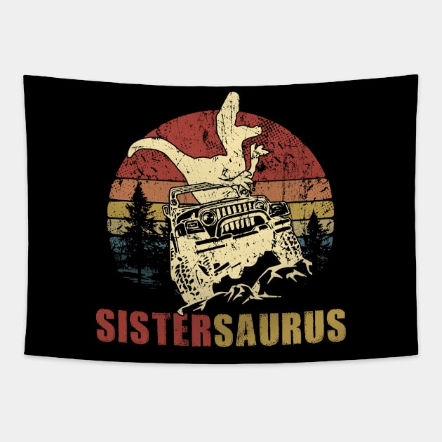 Vintage Jeep T-Shirt SisterSaurus Jeep Gift Tapestry by Lones Eiless