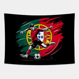 Dynamic Portugal Soccer Star in Action - Vector Design Tapestry