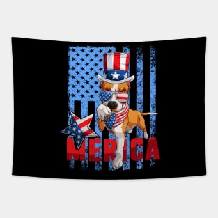 Merica pitbull 4th of July ,Funny 4th of July Lover Tapestry