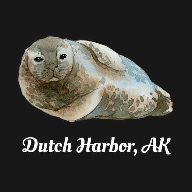 Dutch Harbor AK Cute Harbor Seal Ocean Watercolor Sea Animal by twizzler3b