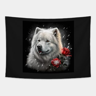 Samoyed With Red Roses Tapestry