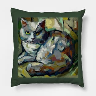 Grey Cat in the Style of Paul Cezanne Pillow