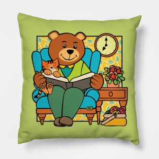 Paw Bear Reading to Cat Pillow