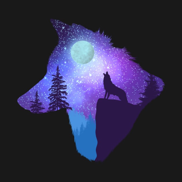 Howling at the moon, wolf head silhouette - blue by DesignsBySaxton