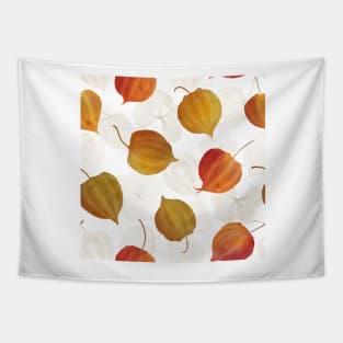 Physalis red, orange flowers watercolor print. Cape gooseberry buds' structure. Golden berry, Chinese lantern composition Tapestry