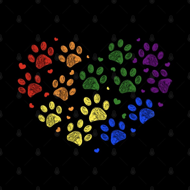 Rainbow colored paw prints with hearts by GULSENGUNEL