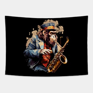 Monkey Playing Saxophone Tapestry