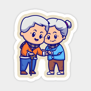 Cute Grandparents Couple Love Cartoon Magnet