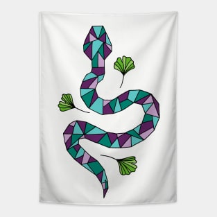 Geometric Snake and Ginkgo Leaves Tapestry