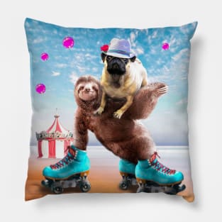 Pug Sloth - Cute Funny Pug Riding Skating Sloth Pillow