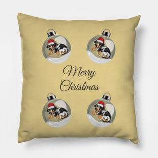 Merry Christmas with Santa Dachshund Dog in Glass Bauble Pillow