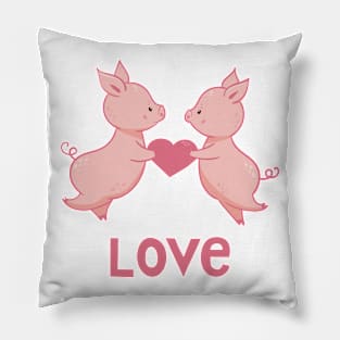 Lovely pigs with heart in hand drawn cartoon style Pillow