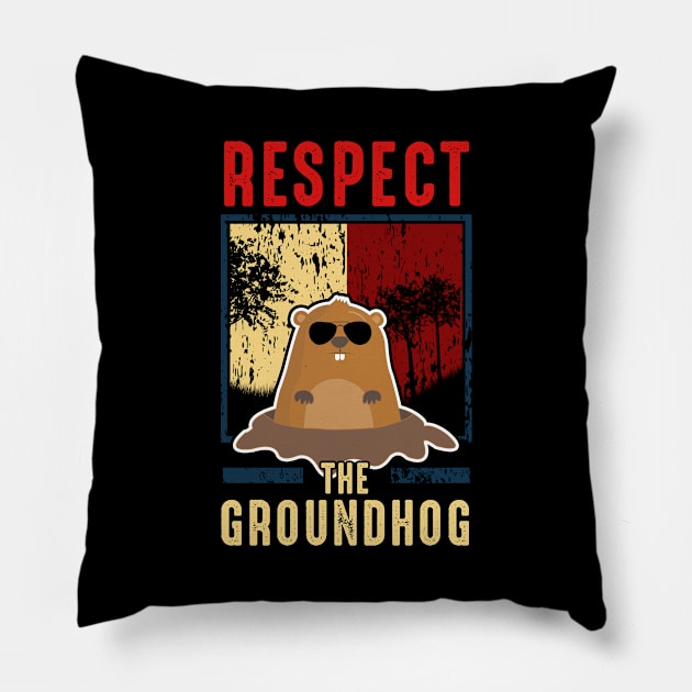 Cute Respect The Groundhog Funny Groundhog Day Pillow by theperfectpresents