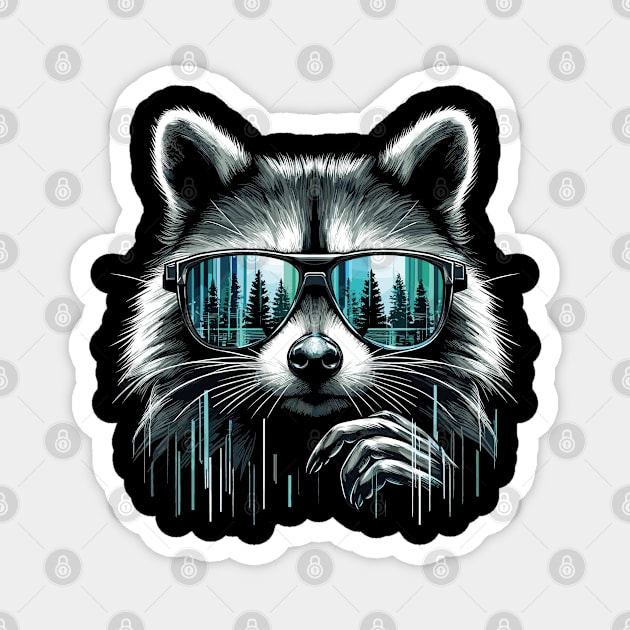 Raccoon Sunglasses Forest Magnet by JessArty