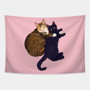 Momma Cat Love - Tabby Cat & Black Kitten Tapestry