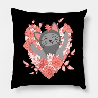 Happy Cat with Heart Pillow