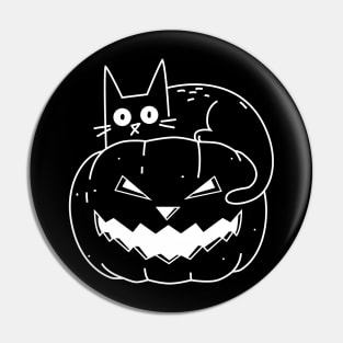 A Cute Cat with a Pumpkin - Halloween spooky kitty Black White. Trendy. Gift idea. Cat lover Pin