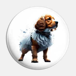 Whimsical Cocker Spaniel in White Flamingo Tutu Pin