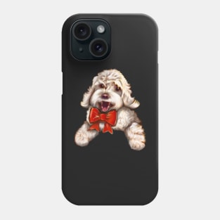 Cute white Cavapoo Cavoodle puppy dog with red bow  - cavalier king charles spaniel poodle, puppy love Phone Case