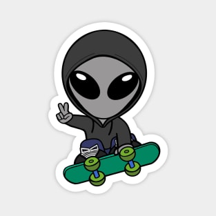 Skateboarding Gray Space Alien Extraterrestrial Magnet