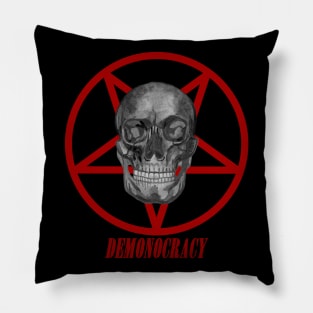 Human satanic skull Demonocracy Pillow