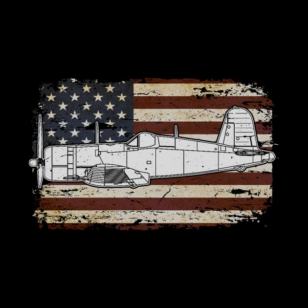 F4U Corsair US Airplane Aircraft Plane American Retro Flag by BeesTeez