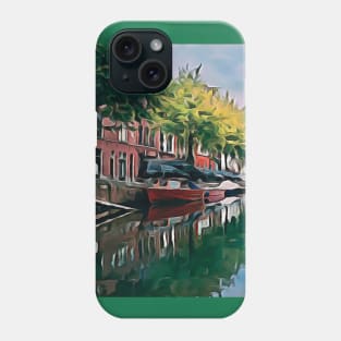 Amsterdam canal boats watercolor art painting Phone Case