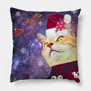 Cosmic Cat says Happy Holidays Pillow