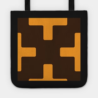 Golden sunny yellow and warm dark chocolate brown plus cross minimalist block pattern Tote