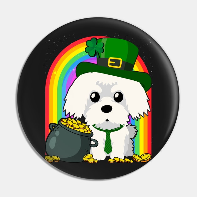 Maltese Rainbow Irish Clover St Patrick Day Dog Gift design Pin by theodoros20