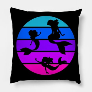 Mermaids Swimming in a Pink, Purple, and Blue Ocean Pillow