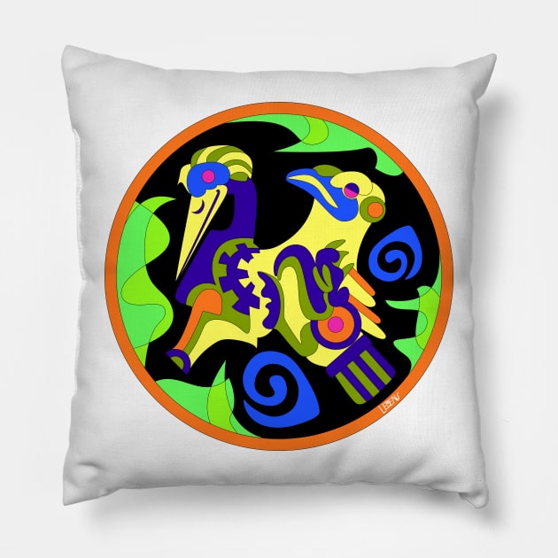 bird in codex glyph glitch ecopop in totonac art Pillow by jorge_lebeau